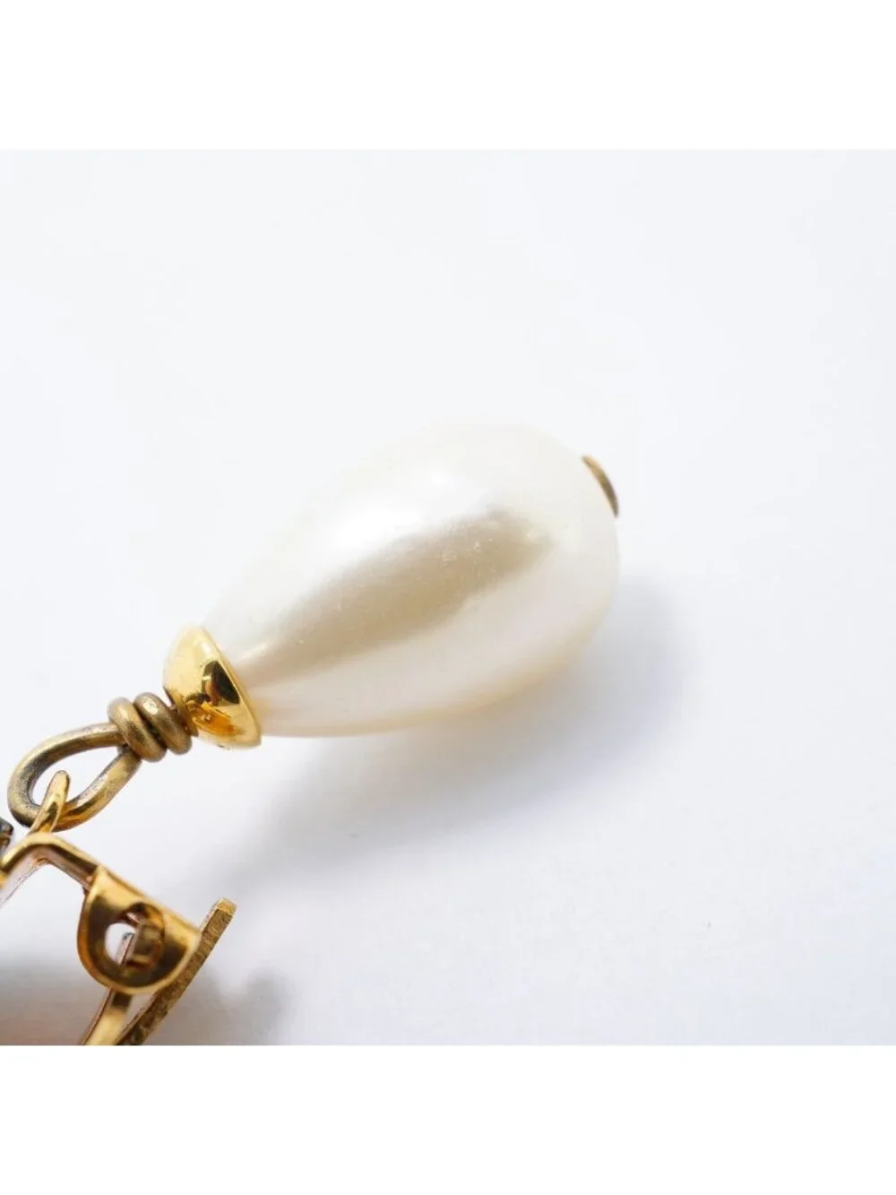 Chanel Earrings Vintage CC Logo Gold Plated Faux Pearl Black